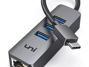 محول USB C إلى Ethernet ، ومحور uni USB-C مع RJ45 جيجابت ، [متوافق مع Thunderbolt 3] USB 3.0 Multiport Hub لأجهزة MacBook Pro / Air و iMac و iPad Pro و Surface Pro 7 و Chromebook و XPS 17/15/13 والمزيد