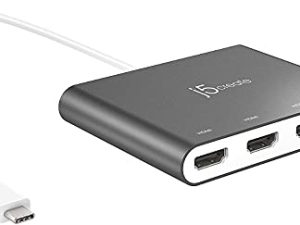 j5create USB-C to 4 Port HDMI Adapter Hub- متعدد الشاشات الفاصل - دعم 4 1080p 60Hz شاشات - متوافق مع Type-C MacBook و Windows Laptop (JCA366)