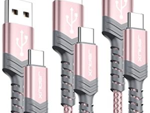 كابل USB-C 3A سريع الشحن ، JSAUX 3-Pack (10ft + 6.6ft + 3.3ft) USB A إلى Type C Charge Nylon Braided Cord متوافق مع Samsung Galaxy S20 S10 S9 S8 Plus Note 10 ، PS5 Controller ، USB C Charger (Rose ذهب)