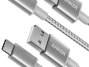 كبل USB من النوع C ، Anker [2-Pack 3ft] Premium Nylon USB-C to USB-A Fast Charging Type C Cable، for Samsung Galaxy S10 / S9 / S8 / Note 8، LG V20 / G5 / G6 والمزيد (فضي)