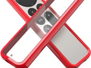 جراب TotalMount Air Rim لأجهزة التحكم عن بعد لأجهزة Apple TV (2022 و 2021) - جراب جهاز تحكم عن بعد هجين من Apple TV نحيف مع حماية فائقة من السقوط - غطاء محيط أحمر وظهر شفاف