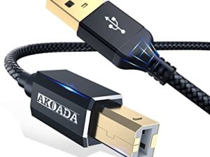 كابل طابعة USB 2.0 بطول 15 قدمًا ، سلك ماسح ضوئي للطابعة Akoada USB من النوع A ذكر إلى B ذكر عالي السرعة متوافق مع HP و Canon و Dell و Epson و Lexmark و Samsung والمزيد أسود）