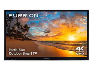 تلفزيون ذكي خارجي من Aurora مقاس 43 بوصة بتقنية Partial-Sun 4K LED - تلفزيون خارجي مقاوم للماء HDR10 LED مع مضاد للتوهج ، شاشة LED 750 Nit ، زجاج مقسّى ، هوائيات خارجية للمناطق الخارجية المشمسة جزئيًا