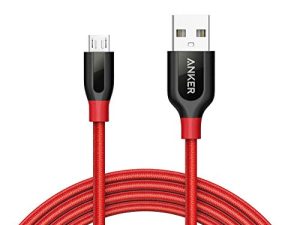 Anker Powerline + Micro USB (6 أقدام) الكبل المتميز المتين [النايلون المزدوج المضفر] لهواتف Samsung و Nexus و LG و Motorola والهواتف الذكية التي تعمل بنظام Android والمزيد (أحمر)