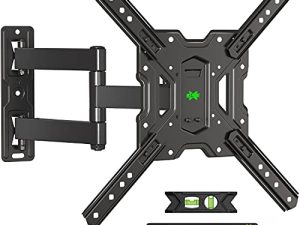 USX MOUNT حامل تلفزيون بالحركة الكاملة قابل للدوران والإمالة لمعظم أجهزة التلفزيون مقاس 26-55 بوصة ، تصميم مثالي للزاوية المركزية للتلفزيون على مسمار واحد ، وحامل تلفزيون مثبت على الحائط يصل إلى VESA مقاس 400 × 400 مم و 77 رطلاً