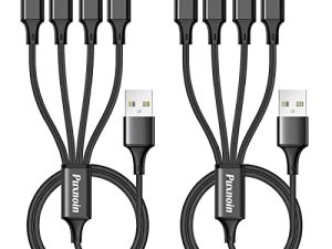كابل شحن متعدد ، كبل شاحن متعدد 2 عبوة 4 أقدام من النايلون المجدول العالمي 4 في 1 كبل USB متعدد الشحن مهايئ سلك شحن سريع من النوع C وموصلات منفذ USB ميكرو لأجهزة الهواتف المحمولة والأجهزة اللوحية والمزيد