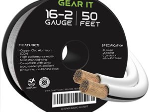 سلك مكبر صوت 16AWG ، كابل سلك مكبر صوت GearIT Pro Series 16 مقياس (50 قدم / 15.24 مترًا) استخدام رائع لمكبرات صوت المسرح المنزلي ومكبرات صوت السيارة ، أبيض
