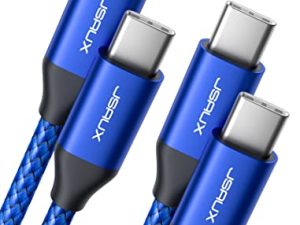 كابل JSAUX USB C إلى USB C 60 واط ، [2-Pack 6.6ft] سلك شاحن من النوع C متوافق مع Samsung Galaxy S22 / S21 / S20 + Ultra ، Note 20/10 Ultra ، MacBook Air / Pro ، iPad Pro ، iPad Air4 ، iPad Mini 6 ، بكسل أزرق
