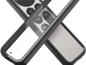 جراب TotalMount Air Rim لأجهزة التحكم عن بعد لأجهزة Apple TV (2022 و 2021) - جراب جهاز تحكم عن بعد هجين من Apple TV نحيف مع حماية فائقة من السقوط - غطاء محيط أسود وظهر شفاف