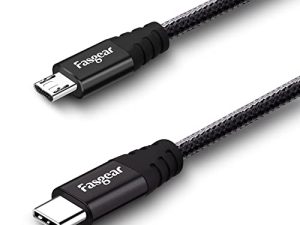 كابل Fasgear USB C إلى Micro USB 30 سم مضفر من النايلون من النوع C إلى سلك USB صغير متوافق مع Galaxy S7 / S6 و HTC One / 10 والمزيد (أسود ، 1 قدم)