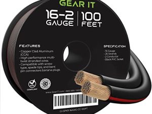 كابل مكبر الصوت GearIT Pro 16 AWG Gauge ، 100 قدم (30.48 مترًا) ، أسود