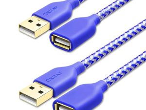 كابل تمديد USB 6 قدم ، OKRAY 2 عبوة من النايلون المتين مضفر ذكر إلى أنثى سلك موسع USB 2.0 مع موصل مطلي بالذهب للوحة المفاتيح والماوس والطابعة ووحدة التحكم في الألعاب والمزيد (أزرق أزرق)