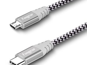 كابل Fasgear USB C إلى Micro USB 30 سم مضفر من النايلون من النوع C إلى سلك USB صغير متوافق مع Galaxy S7 / S6 و HTC One / 10 والمزيد (رمادي ، 1 قدم)