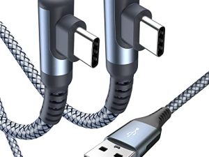 زاوية يمين لكابل USB C من sweguard [عبوتان ، 6.6FT + 6.6FT] ، كابل شحن سريع من النايلون من النوع C ، سلك مضفر من النايلون لهاتف Samsung Galaxy S22 S21 S10 S9 S8 Plus / Ultra / FE ، Note 20 10 9 8 ، LG ، موتو ، PS5- جراي