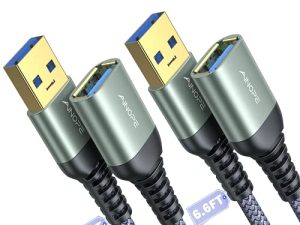 2 عبوة 6.6FT + 6.6FT AINOPE USB 3.0 كابل تمديد من النوع A ذكر إلى أنثى سلك تمديد متين مادة مضفرة نقل سريع للبيانات متوافق مع لوحة مفاتيح USB ، ماوس ، محرك أقراص فلاش ، محرك أقراص ثابتة
