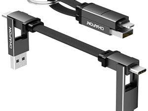 كابل شحن متعدد من CHAFON قصير ، حلقة مفاتيح مغناطيسية محمولة 5 في 1 سلك بيانات شاحن USB ، PD 60W USB A / C إلى النوع C ، موصلات Micro USB متوافقة مع الهواتف المحمولة ، باور بانك للأجهزة اللوحية