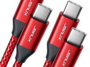 كابل JSAUX USB C إلى USB C 60 واط ، [2-Pack 6.6ft] سلك شاحن من النوع C متوافق مع Samsung Galaxy S22 / S21 / S20 + Ultra ، Note 20/10 Ultra ، MacBook Air / Pro ، iPad Pro ، iPad Air4 ، iPad Mini 6 ، بكسل الأحمر