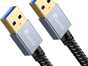 كابل Ruaeoda USB إلى USB بطول 3 أقدام ، USB 3.0 ذكر إلى ذكر من النوع A إلى النوع A سلك USB مزدوج الجوانب لنقل البيانات متوافق مع محرك الأقراص الثابتة والكمبيوتر المحمول ومشغل DVD والتلفزيون وموصل USB 3.0 والشاشة والمزيد