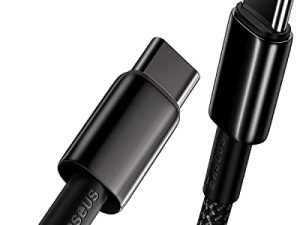 كابل USB C ، Baseus 100W PD 5A QC 4.0 سريع الشحن USB C إلى USB C ، كابل بيانات من النوع C من النايلون المضفر من سبائك الزنك لهواتف Samsung S21 S20 + S10 Note 10 iPad Pro MacBook Pro Google Pixel والمزيد (3.3 قدم)