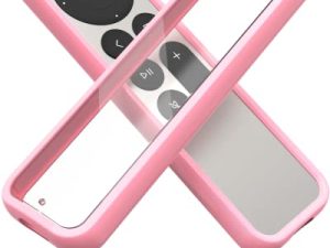 جراب TotalMount Air Rim لأجهزة التحكم عن بعد لأجهزة Apple TV (2022 و 2021) - جراب جهاز تحكم عن بعد هجين من Apple TV نحيف مع حماية فائقة من السقوط - غطاء محيط وردي وظهر شفاف