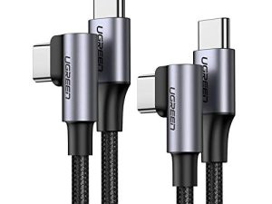 UGREEN USB C to USB C Cable 60W 2-Pack ، كابل شحن USB C الزاوية اليمنى USB C متوافق مع MacBook Pro 2022 ، iPad Pro 2022 ، Samsung Galaxy S22 / Z Fold 4 ، Pixel 7 ، Fire 7 ، PS5 ، Switch ، إلخ. 6.6 قدم