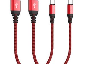 كبل USB C قصير (عبوة 0.5 قدم) ، شاحن USB من النوع C ، سلك شحن سريع مجدول من النايلون متوافق مع Android Samsung Galaxy S10 + S9 S8 Plus ، Note 9 8 ، LG G6 G7 V35 ، Pixel 2 XL ، الحجم المثالي لبنك الطاقة (أحمر )