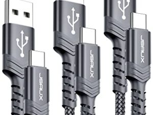 كابل USB-C 3A سريع الشحن ، JSAUX 3-Pack (10ft + 6.6ft + 3.3ft) USB A إلى Type C Charge Nylon Braided Cord متوافق مع Samsung Galaxy S20 S10 S9 S8 Plus Note 10 9 8، PS5 Controller، USB C Charger (رمادي)