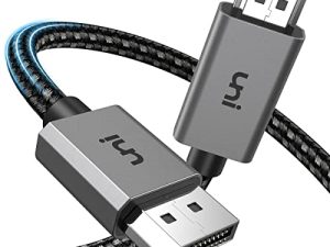 uni 4K DisplayPort إلى كابل HDMI 6.6FT [هيكل من الألومنيوم ، جديلة نايلون] أحادي الاتجاه (1440 بكسل عند 60 هرتز 1080 بكسل عند 120 هرتز) كابل DP 1.2 إلى HDMI متوافق مع HP و DELL و GPU و AMD و NVIDIA إلخ.