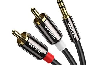 UGREEN 3.5 ملم إلى كابل RCA ، 6FT RCA ذكر إلى Aux محول الصوت HiFi Sound سماعة رأس جاك محول معدني قذيفة RCA Y الفاصل RCA Auxiliary Cord 1/8 إلى RCA موصل لسماعة الهاتف MP3 اللوحي HDTV