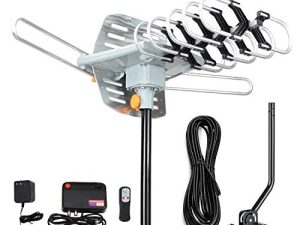 MATIS Digital Outdoor HDTV Antenna 150 ميلاً ، يدعم 4K 1080p وجهازي تلفاز مع كابل مقوى 33 قدمًا ، محول ، عمود تثبيت