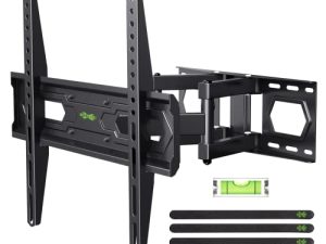 USX MOUNT حامل تلفزيون بالحركة الكاملة مع إعداد ارتفاع لمعظم شاشات مسطحة 32-65 بوصة / تلفزيونات LED / 4K ، حامل تثبيت للتلفاز دوار / مائل ماكس VESA 400x400 مم ، يحمل ما يصل إلى 110 رطل ، لمسمار خشبي مقاس 16 بوصة.