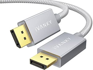 كابل DisplayPort ، كابل iVANKY DP 6.6 قدم / 2 متر ، [4K @ 60Hz ، 2K @ 165Hz ، 2K @ 144Hz] ، كابل DisplayPort 1.2 مضفر عالي السرعة مطلي بالذهب ، لشاشة الألعاب ، وبطاقة الرسومات ، والتلفزيون ، والكمبيوتر الشخصي ، والكمبيوتر المحمول - فضي رمادي