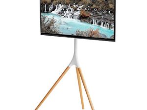 VIVO Artistic Easel 45 to 65 inch LED LCD Display Stand ، Studio TV Display Stand ، حامل تلفاز قابل للتعديل مع قاعدة دوارة وحامل ثلاثي القوائم ، قوس أبيض ، أرجل خشبية فاتحة ، STAND-TV65AW
