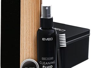 EVEO Premium Vinyl Record Cleaner Kit - مجموعة كاملة 4 في 1 لتنظيف سجلات الفينيل لألبومات التسجيلات - تتضمن فرشاة تسجيل مخملية ناعمة ، سائل تنظيف ، منفضة وجل تنظيف القرص الدوار