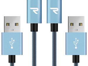كبل USB صغير مضفر RAMPOW [2 عبوة 3.3 قدم] ، كابل شحن USB سريع QC 3.0 متوافق مع Samsung Galaxy S7 / S6 و Sony و HTC و Moto والمزيد - أزرق