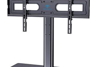 حامل تلفاز عالمي دوار لشاشات تلفزيون LCD OLED المسطحة / المنحنية مقاس 37-70 بوصة - حامل / قاعدة تلفاز سطح الطاولة قابل للتعديل مع قاعدة من الزجاج المقسى وإدارة الأسلاك ، VESA 600x400mm حتى 99lbs-PSTVS21