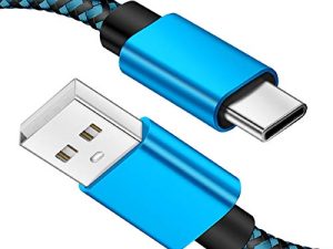 كابل USB C بطول 10 أقدام ، كابل USB من النوع C لكابل شاحن S9 ، سلك شحن سريع ، كابل مضفر نايلون طويل جدًا لهاتف Sumsung Galaxy S20 S10 S8 Plus Note9 8 ، Moto Z ، Google Pixel ، LG V40 ، BLU G9 Pro-Blue