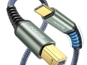 كابل طابعة AINOPE USB C 6.6 قدم USB B إلى كابل طابعة USB C [ترقية 2022] 2.0 سلك طابعة نايلون عالي السرعة لجهاز MacBook Pro / Air ، كابل USB C MIDI لوحدة تحكم MIDI الرقمية للبيانو من كاسيو
