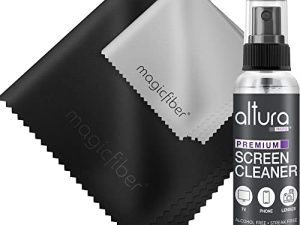 مجموعة منظف الشاشة - منظف شاشة الكمبيوتر والكمبيوتر المحمول والتلفزيون - رائعة للتلفزيونات الذكية والشاشات والنظارات - تأتي مع قطعتين من قماش تنظيف الألياف الدقيقة MagicFiber - خالية من الخطوط