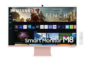 Samsung M8 Series 32-Inch 4K UHD Smart Monitor & Streaming TV مع كاميرا ويب رفيعة لتجربة كمبيوتر أقل ، Netflix ، HBO ، Prime VOD ، والمزيد ، Apple Airplay ، WiFi ، BT ، مكبرات صوت مدمجة ، 2022 ، وردي