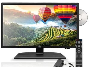 تلفزيون 24 بوصة 1080 بكسل LED RV - شاشة مسطحة رفيعة FHD تلفزيون صغير مع HDMI ، RCA ، قرص وسائط متعددة / DVD كومبو ، محول سيارة 12/24 فولت ، حامل حائط ، يعمل مع كمبيوتر Mac ، يتضمن جهاز تحكم عن بعد