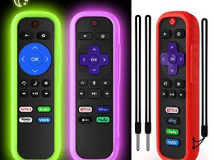 3 عبوات من جراب جهاز التحكم عن بعد لـ Roku ، غطاء بطارية لجهاز التحكم عن بعد TCL Roku Smart TV Steaming Stick ، غطاء تحكم عن بعد من السيليكون Roku TV ، جلد واقي عالمي يتوهج باللون الأخضر الداكن والأرجواني ، أحمر غير متوهج