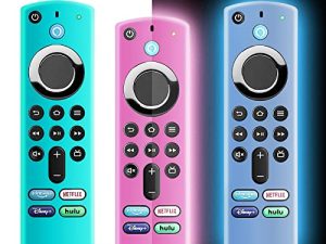 (3 عبوات) جراب تحكم عن بعد من OneBOM Fire Stick من الجيل الثالث مع جهاز تحكم عن بعد صوتي Alexa 4K / 4K Max ، جراب تحكم عن بعد Fire tv يتوهج في الظلام ، جراب واقٍ من السيليكون مضاد للانزلاق مع حبل (أزرق متوهج ووردي متوهج وأزرق سماوي)