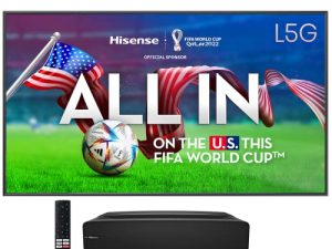 جهاز تلفزيون هايسنس 100L5G-DLT100B 4K UHD قصير المدى للغاية بتقنية الليزر 100 "شاشة ALR عالية الكسب ، 2700 لومن ، متوافق مع Dolby Atmos ، مساعد Google و Chromecast المدمج ، متوافق مع Alexa