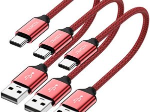 كابل USB C قصير ، JXMOX [عبوة 0.8 قدمًا] كابل USB من النوع C مضفر سريع الشحن متوافق مع Samsung Galaxy Note 9 8 ، S10 S9 S8 Plus ، LG V40 V20 G6 ، سويتش ، Moto Z Z3 ، باور بانك وشاحن محمول (أحمر )
