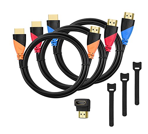 كابل HDMI عالي السرعة من HUANUO بطول 6 أقدام (3 عبوات) - سلك كبلات HDMI بطول 6 أقدام مع موصلات مطلية بالذهب وربطة كبل إضافية ومحول بزاوية 90 درجة كابل HDMI عالي السرعة من HUANUO بطول 6 أقدام (3 عبوات) - سلك كبلات HDMI بطول 6 أقدام مع موصلات مطلية بالذهب وربطة كبل إضافية ومحول بزاوية 90 درجة