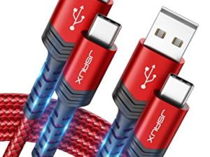 كابل USB-C إلى USB A 3.1A سريع الشحن [عبوتان 6.6 قدم] ، سلك شاحن JSAUX USB من النوع C متوافق مع Samsung Galaxy S20 S10 S9 S8 A73 A51 A13، Note 20 10، LG G8 G7، PS5 شاحن USB C -أحمر