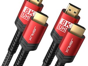 JSAUX HDMI Cables 2.1 2 Pack 6ft، 48Gbps 8K & 4K Ultra High Speed HDMI Braided Cord، 4K @ 120Hz 144Hz، 8K @ 60Hz، HDCP 2.2 & 2.3، HDR 10، eARC متوافق مع شاشة الكمبيوتر المحمول UHD TV PS5 PS4 Dolby -Red