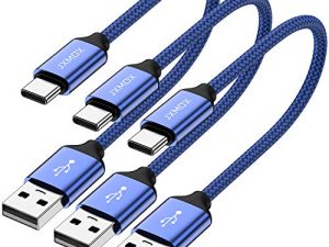 كابل USB C قصير ، JXMOX [عبوة 0.8 قدمًا] كابل USB من النوع C مضفر سريع الشحن متوافق مع Samsung Galaxy Note 9 8 و S10 S9 S8 Plus و LG V30 V20 G5 و Nexus و Moto Z2 Z3 وبنك طاقة وشاحن محمول (أزرق )