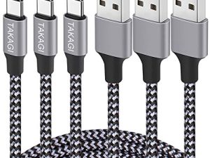 TAKAGI USB Type C Cable 3A Fast Charging ، (3-Pack 6feet) USB-A إلى USB-C نايلون مضفر البيانات سلك نقل مزامنة متوافق مع Galaxy S10 S10E S9 S8 S20 Plus ، Note 10 9 8 وشاحن USB C آخر